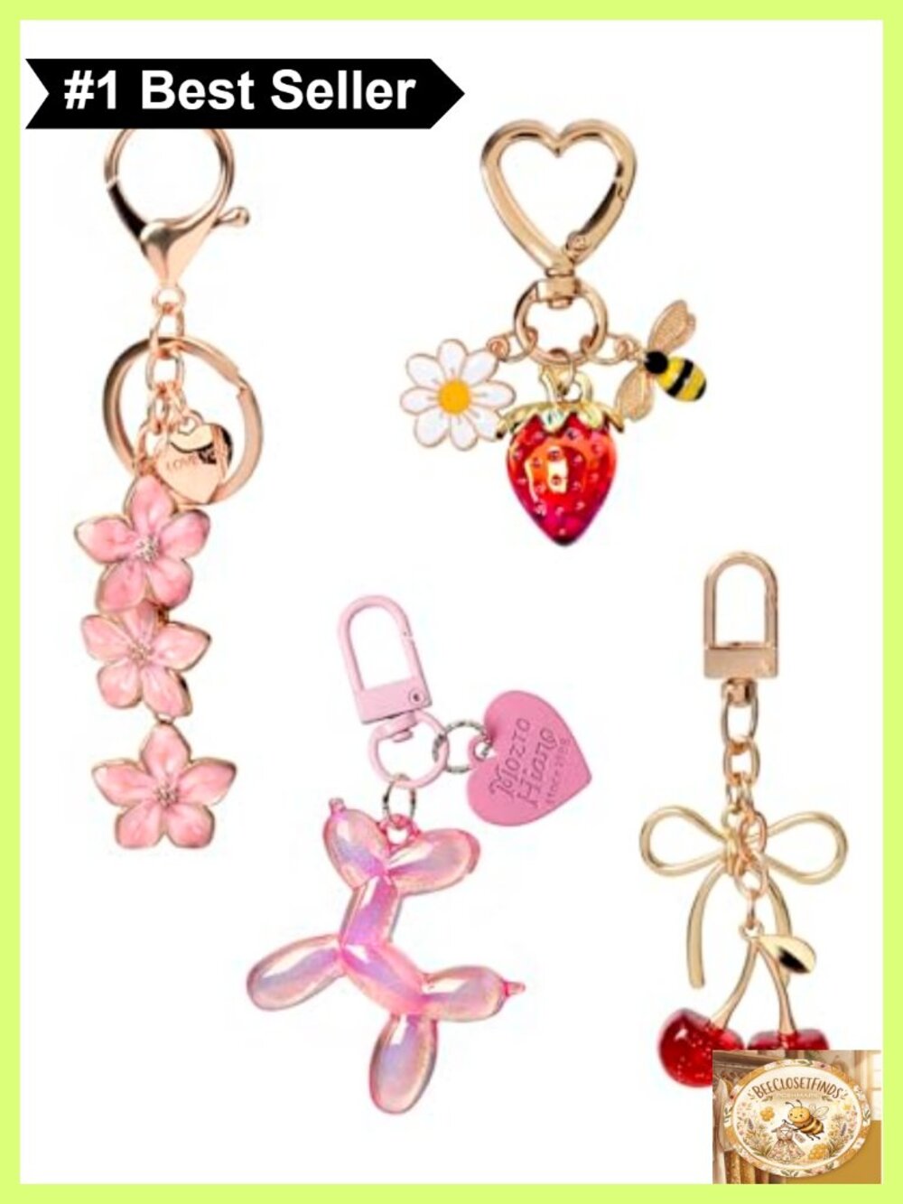 Metal Cherry Keychain Purse Charm Set of 4 Cute Bag Charms